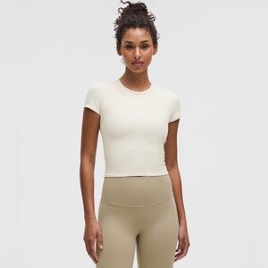 lululemon All It Takes Back-Twist Ribbed Short-Sleeve Shirt Light Ivory 6 NWOT
